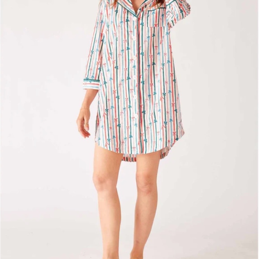NWT Mersea cotton nightshirt in ribbon candy print w/matching sachet duo